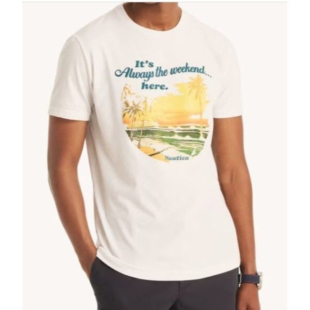 Nautica Men's Always Weekend Graphic T-Shirt XL White Classic Fit Cotton Blend